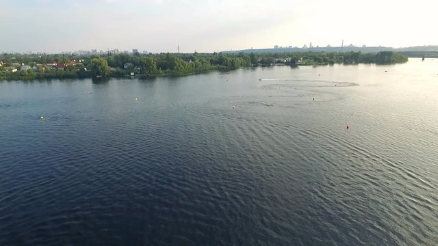 the Camera Flies Over the Surface of the River