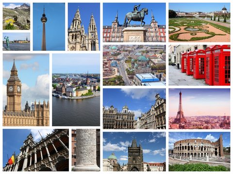 Europe travel photo collage