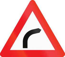 Warning road sign used in Denmark - Dangerous curve to right
