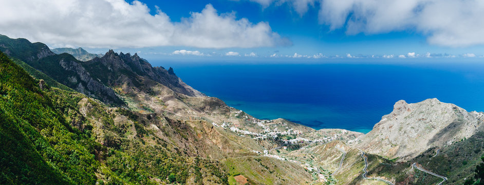 Mountain landscape with the ocean on tropical island Tenerife, Canary in Spain. © daliu