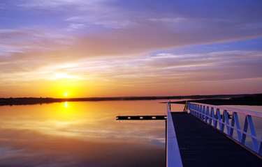 anchorage in Alqueva dam at sunset