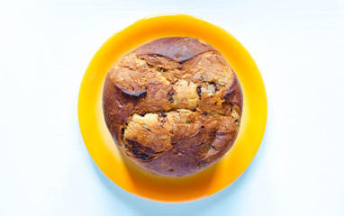 Panettone with chocolate and Christmas decoration
