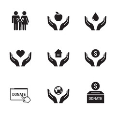 Charity, Donation icons set