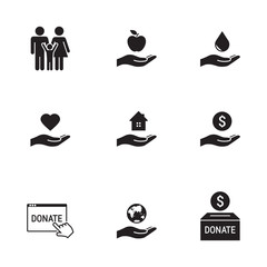 Charity, Donation icons set outline