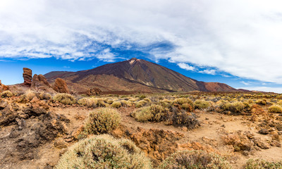 Famous lava stone Finger of God and Teide peak, Tenerife, Canary Islands
