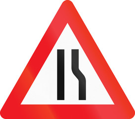 Warning road sign used in Denmark - road narrows on right