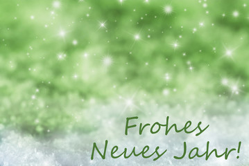 Green Sparkling Christmas Background, Snow, Frohes Neues Means New Year