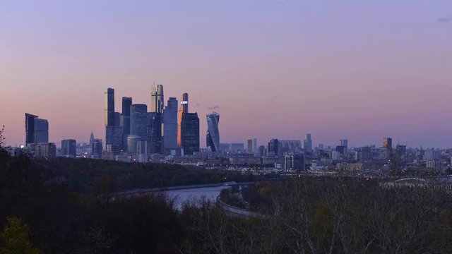 Moscow business center Moscow City, skyscrapers time-lapse photography