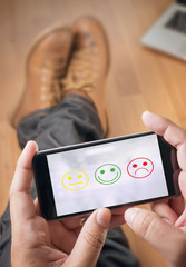 business man select happy on satisfaction evaluation? on blurred
