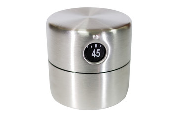 Silver kitchen cooking timer on white