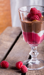 Glass of chocolate and rapsberry dessert