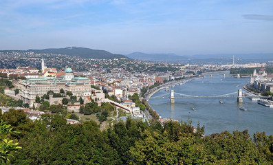 Fototapeta na wymiar View from Gellert Hill of Buda Castle and Danube River