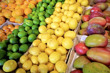 Naklejka na ściany i meble Fresh Market, organic fruit, lemons, oranges,