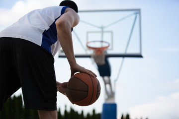 Basketball player training on the court. concept about basketbal