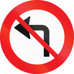 Road sign used in Denmark - No left turn