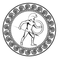 Symbol with the Greek soldier. Silhouette of the Spartan soldier