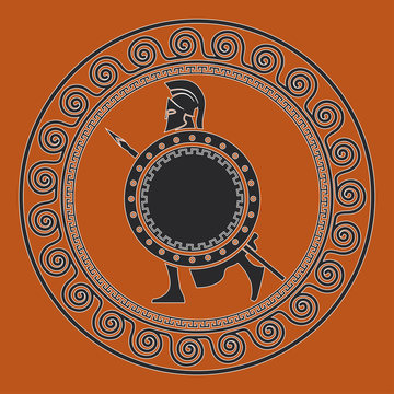 Symbol with the Greek soldier. Silhouette of the Spartan soldier