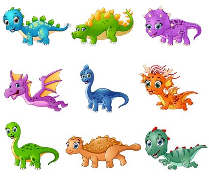 Set of cartoon dinosaurs collections