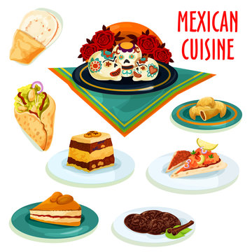 Mexican cuisine desserts and snacks isolated icons