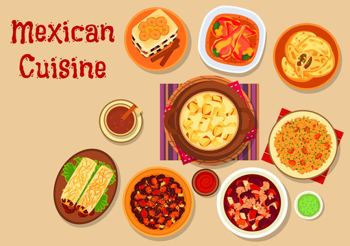 Mexican cuisine dishes icon for menu design