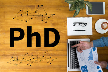 PhD Doctor of Philosophy Degree Education Graduation - obrazy, fototapety, plakaty