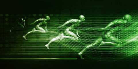 Men Running on Technology Background