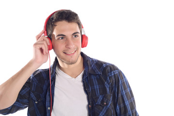 Young latin man listening to music