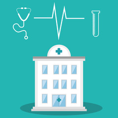 medical hospital center building and medicine icons over blue background. vector illiustration