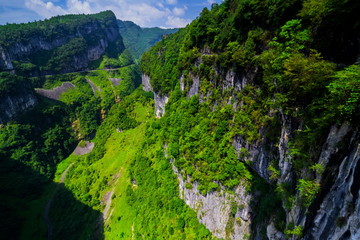 Fototapeta na wymiar Wulong Karst limestone rock formations in Longshui Gorge Difeng, an important constituent part of the Wulong Karst World Natural Heritage. China