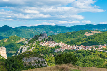 Fototapeta na wymiar Pennadomo (Italy) - A small town on the rock, in Abruzzo region, Val di Sangro, beside Lake of Bomba