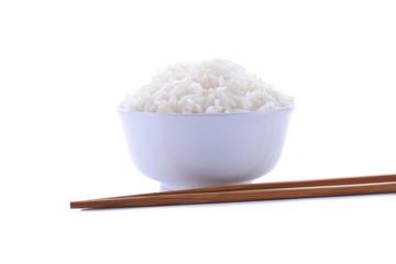 Fototapeta na wymiar bowl of plain rice, isolated on on white