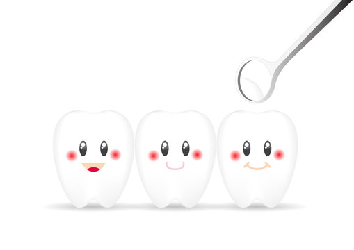 Tooth smile emotion with dental mirror on white background , vector illustration.