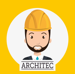 avatar architec smiling wearing suit and  helmet safety equipment over white circle and yellow background. vector illustration