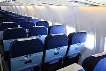 Seats of economy class in airplane