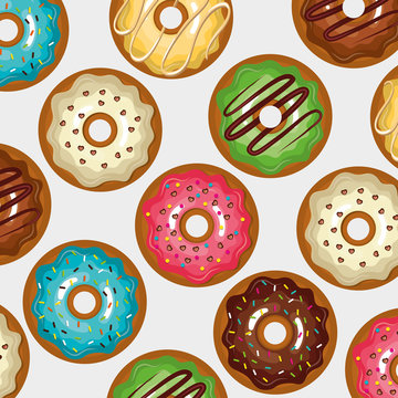 sweet donuts bakery product colorful creams over white background. vector illustration
