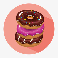 sweet donuts bakery product colorful creams over pink circle and white background. vector illustration