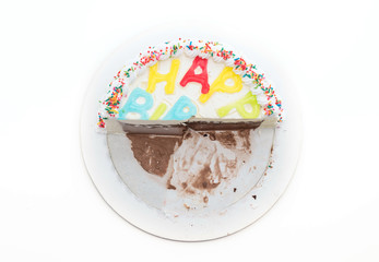 happy birthday ice-cream cake on white