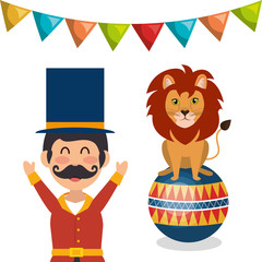 lion animal  and circus man show icon over white background. colorful design. vector illustration
