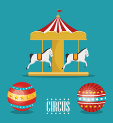 carousel horses circus atraction over blue background. colorful design. vector illustration