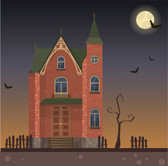 Gothic halloween castle house moon night bat 