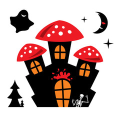Vector Halloween Castle Cartoon Illustration.