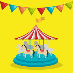 carousel horses circus atraction over yellow background. colorful design. vector illustration