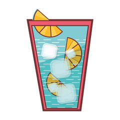 cocktail glass liquor drink with ice and lemon slices over white background. vector illustration
