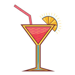 cocktail liquor  drink with lemon slice and straw over white background. vector illustration