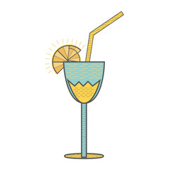 cocktail liquor  drink with lemon slice and straw over white background. vector illustration