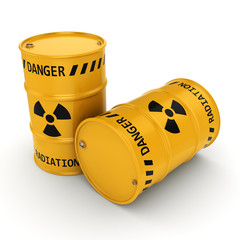 3D rendering Yellow radioactive barrels