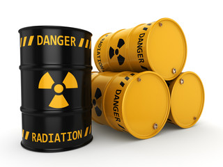 3D rendering Yellow and black radioactive barrels