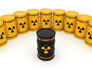 3D rendering Yellow and black radioactive barrels