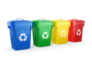 3D rendering Multicolor Recycling Bins