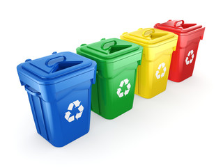 3D rendering Multicolor Recycling Bins